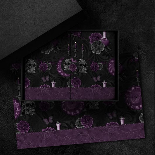 Zodiac Magic | Donker Paarse Plum Gothic Skull Roz Tissuepapier
