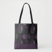 Zodiac Magic | Donker Paarse Plum Gothic Skull Roz Tote Bag (Voorkant)