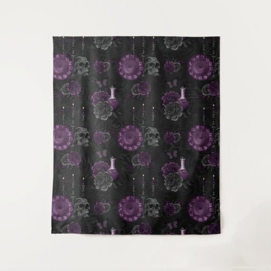 Zodiac Magic | Donker Paarse Plum Gothic Skull Roz Wandkleed (Voorkant)