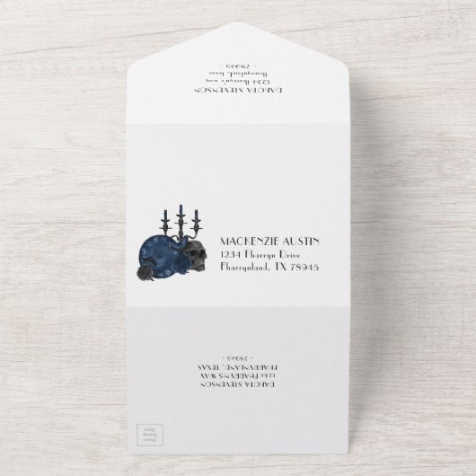 Zodiac Magic | Donkermarineblauw gotische schedel All In One Uitnodiging (Buitenkant)