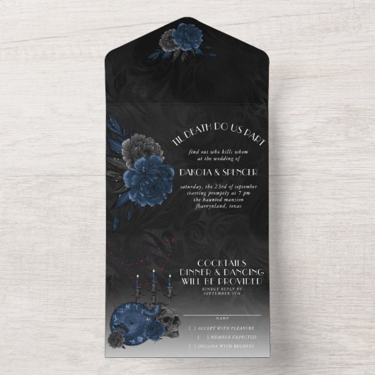 Zodiac Magic | Donkermarineblauw gotische schedel All In One Uitnodiging (Binnen)