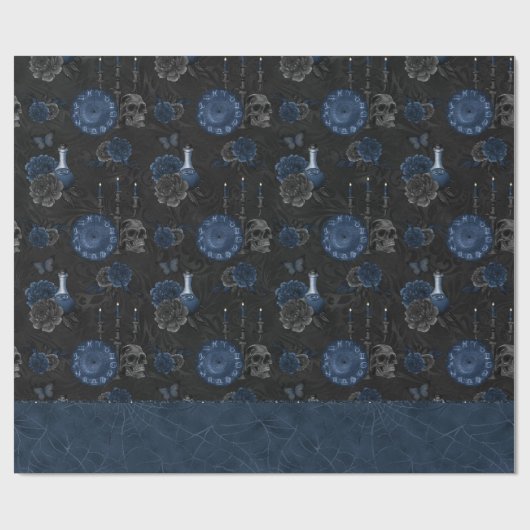 Zodiac Magic | Donkermarineblauw gotische schedel  Cadeaupapier (Vlak)
