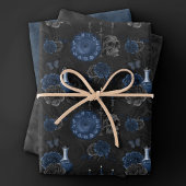 Zodiac Magic | Donkermarineblauw gotische schedel  Inpakpapier Vel