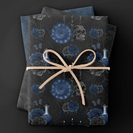 Zodiac Magic | Donkermarineblauw gotische schedel  Inpakpapier Vel
