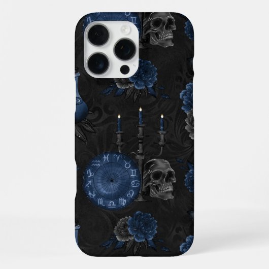 Zodiac Magic | Donkermarineblauw gotische schedel iPhone Hoesje (Achterkant)
