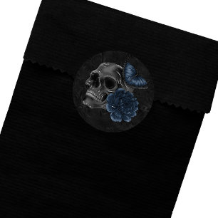 Zodiac Magic Donkermarineblauw gotische schedel Ronde Sticker