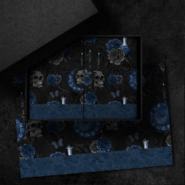 Zodiac Magic | Donkermarineblauw gotische schedel Tissuepapier