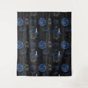 Zodiac Magic Donkermarineblauw gotische schedel Wandkleed