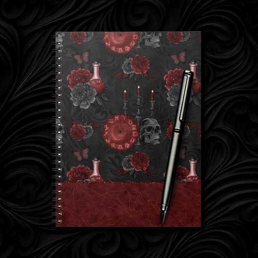 Zodiac Magic | Henna Red Gothic Skull Rozen Potion Notitieboek