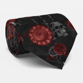 Zodiac Magic | Henna Red Gothic Skull Rozen Potion Stropdas (Opgerold)
