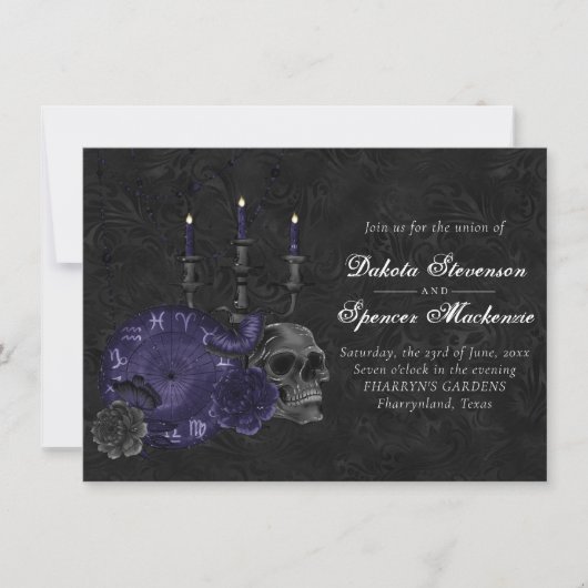 Zodiac Magic | Midnight Indigo Gothic Skull Rozen Kaart (Voorkant)