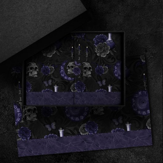 Zodiac Magic | Midnight Indigo Gothic Skull Rozen Tissuepapier