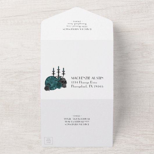 Zodiac Magie | Donker Teal Groene Gotische Schedel All In One Uitnodiging (Buitenkant)