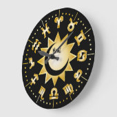 Zodiac Monogram Black Gold Sun Moon voegt Jouw naa Grote Klok (Hoek)