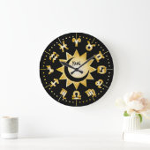 Zodiac Monogram Black Gold Sun Moon voegt Jouw naa Grote Klok (Huis)