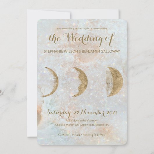 Zodiac Moon Celestial Ice Blue Gold Flat Kaart (Voorkant)