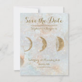 Zodiac Moon Ice Blue Celestial Gold Save the Date Aankondiging (Voorkant)
