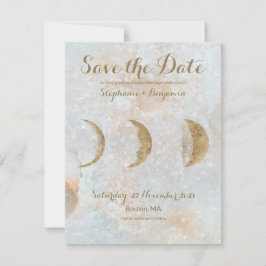 Zodiac Moon Ice Blue Celestial Gold Save the Date Aankondiging