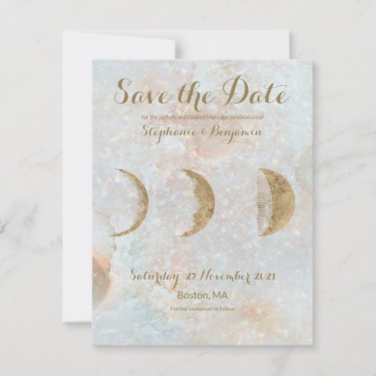 Zodiac Moon Ice Blue Celestial Gold Save the Date Aankondiging (Voorkant)