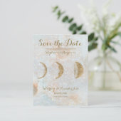Zodiac Moon Ice Blue Celestial Gold Save the Date Aankondiging (Staand voorkant)