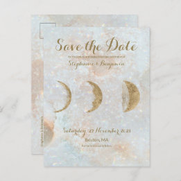 Zodiac Moon Ice Blue Celestial Gold Save the Date Aankondigingskaart
