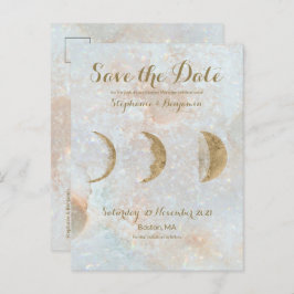 Zodiac Moon Ice Blue Celestial Gold Save the Date Aankondigingskaart