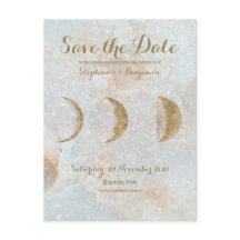 Zodiac Moon Ice Blue Celestial Gold Save the Date