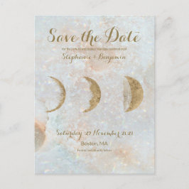 Zodiac Moon Ice Blue Celestial Gold Save the Date Aankondigingskaart