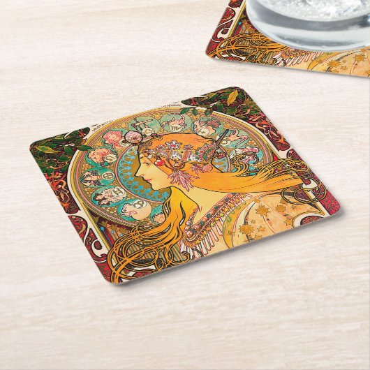 Zodiac, Mucha Kartonnen Onderzetters (Schuin)