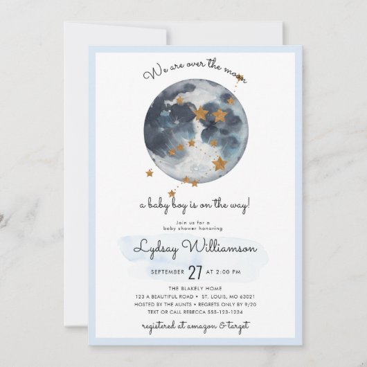 Zodiac over het Baby shower van de maan Kaart (Voorkant)