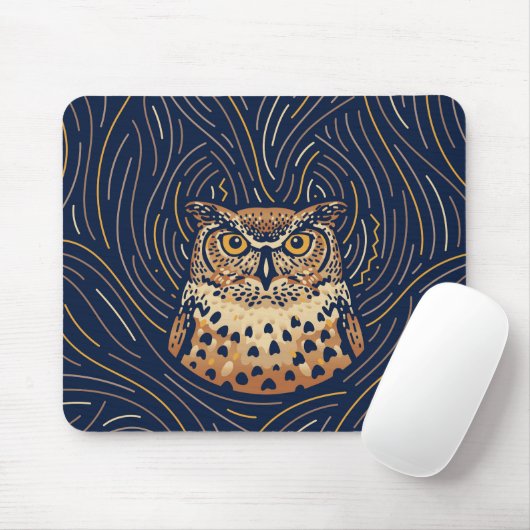 Zodiac Owl Portrait | Met de hand getrokken Owl Mo Muismat (Met muis)