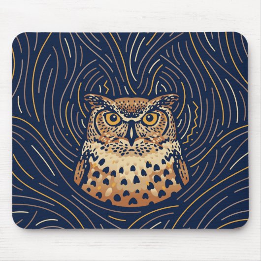 Zodiac Owl Portrait | Met de hand getrokken Owl Mo Muismat (Voorkant)