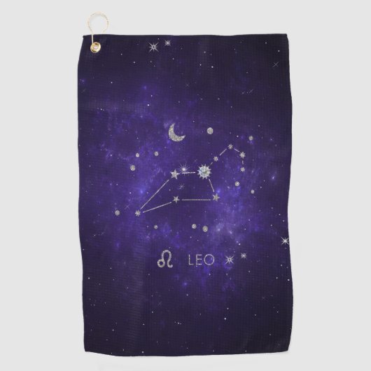 Zodiac Paarse Leeuw | Kosmische Astrologie Horosco Golfhanddoek (Voorkant)