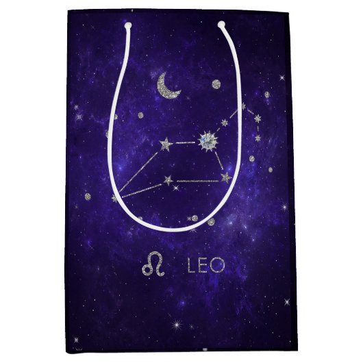 Zodiac Paarse Leeuw | Kosmische Astrologie Horosco Medium Cadeauzakje (Voorkant)