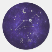 Zodiac Paarse Leeuw | Kosmische Astrologie Horosco Ronde Sticker (Voorkant)