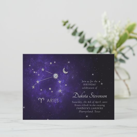 Zodiac Paarse Ram | Kosmische Astrologie Horoscoop Kaart (Staand voorkant)