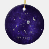 Zodiac Paarse Ram | Kosmische Astrologie Horoscoop Keramisch Ornament (Voorkant)