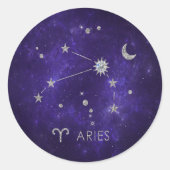 Zodiac Paarse Ram | Kosmische Astrologie Horoscoop Ronde Sticker (Voorkant)