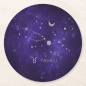 Zodiac Paarse Taurus | Kosmische Astrologie Horosc Ronde Kartonnen Onderzetter (Voorkant)