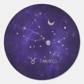 Zodiac Paarse Taurus | Kosmische Astrologie Horosc Ronde Sticker (Voorkant)