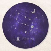 Zodiac Paarse Tweelingen | Kosmische Astrologie Ho Ronde Kartonnen Onderzetter (Voorkant)