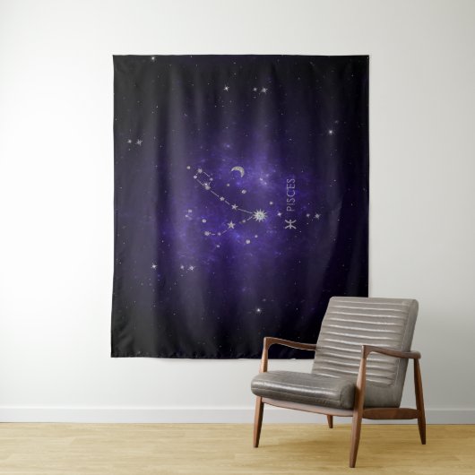 Zodiac Paarse Vissen | Kosmische Astrologie Horosc Wandkleed (In situ)