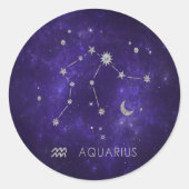Zodiac Paarse Waterman | Astrologie Horoscoop Ronde Sticker (Voorkant)
