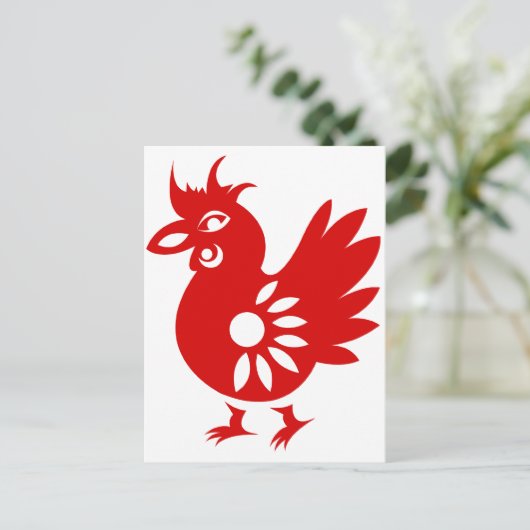 ZODIAC PAPERCUT ROOSTER ILLUSTRATIE BRIEFKAART (Staand voorkant)