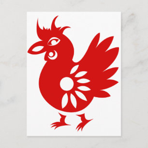 ZODIAC PAPERCUT ROOSTER ILLUSTRATIE BRIEFKAART