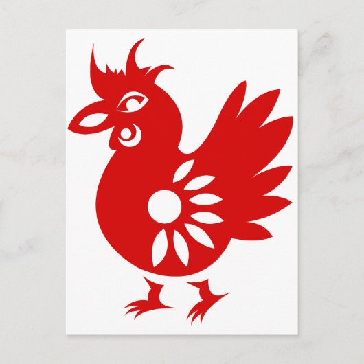 ZODIAC PAPERCUT ROOSTER ILLUSTRATIE BRIEFKAART (Voorkant)
