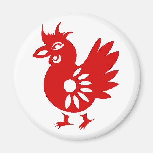 ZODIAC PAPERCUT ROOSTER ILLUSTRATIE MAGNEET (Voorkant)
