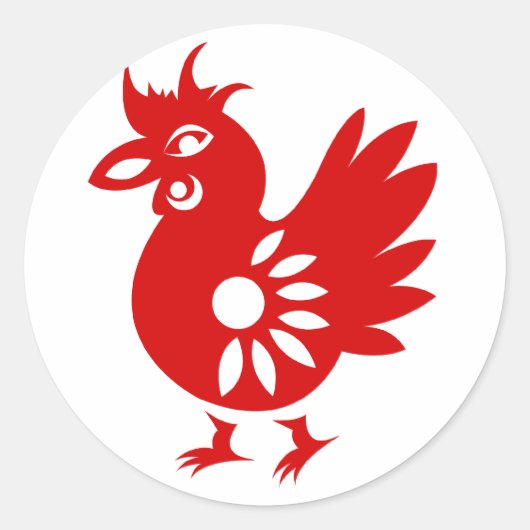 ZODIAC PAPERCUT ROOSTER ILLUSTRATIE RONDE STICKER (Voorkant)