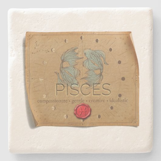 Zodiac - Pisces - Coaster Stenen Onderzetter (Voorkant)
