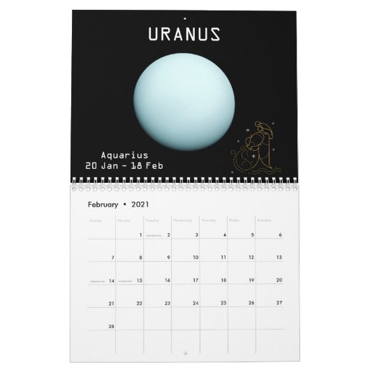 Zodiac Planets Glitter Star Signs 12 maanden 2021 Kalender (Feb 2021)
